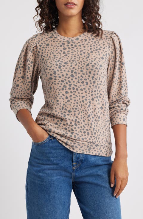 Pleated Long Sleeve Brushed Jersey Top