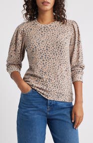 Loveappella Pleated Long Sleeve Brushed Jersey Top