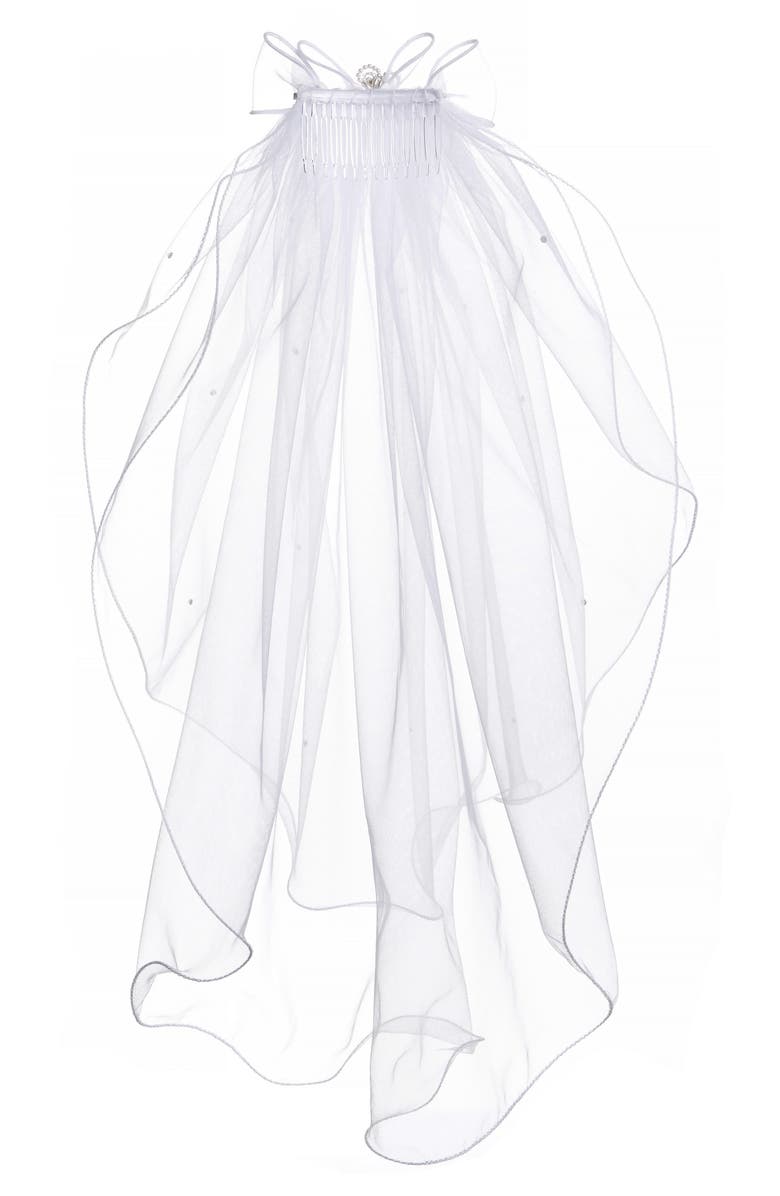 Lauren Marie Beaded Bow & Veil, Alternate, color, White