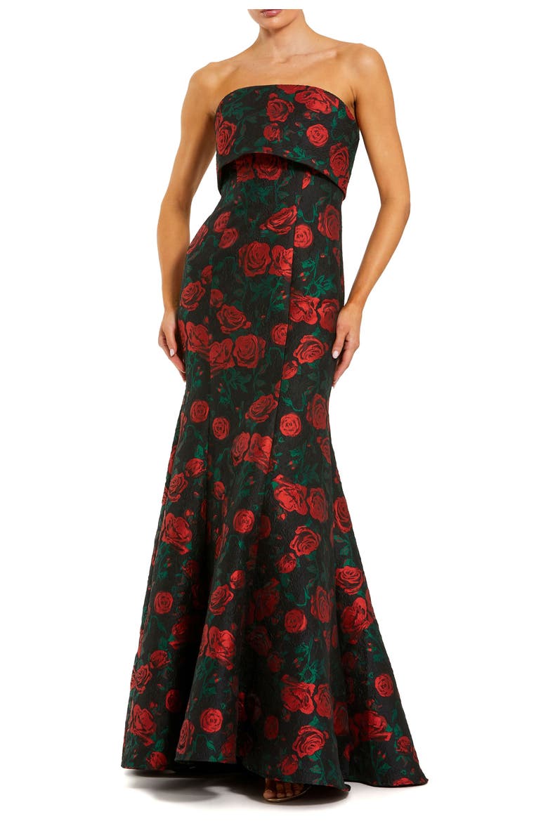 Mac Duggal Strapless Floral Brocade Mermaid Gown, Main, color, Black Multi