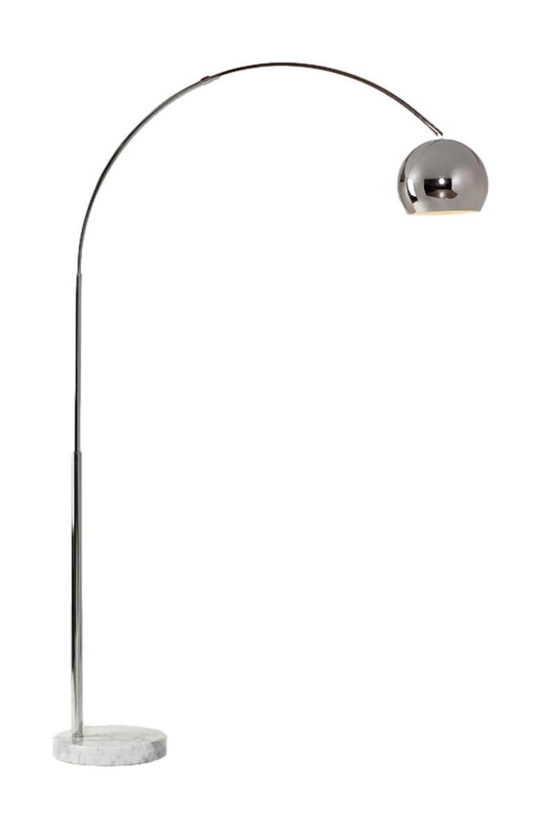 Brightech Olivia 75" Adjustable LED Floor Lamp with Metal Bowl Shade and Marble Base, Bulb Included, Main, color, Polished Chrome