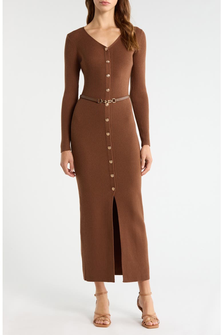 Brydie Long Sleeve Body-Con Midi Dress, Main, color, CHOCOLATE BROWN