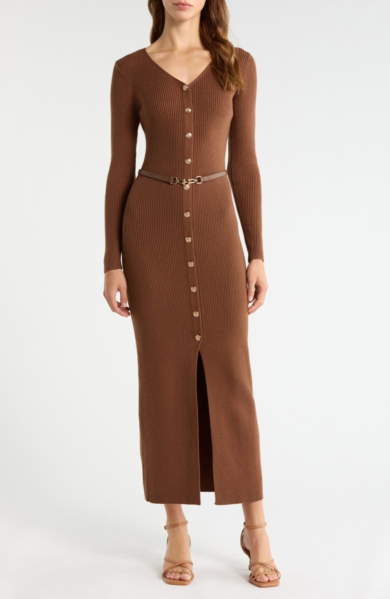 Petal
Pup Brydie Long Sleeve Body-Con Midi Dress, Main, color, Chocolate Brown
