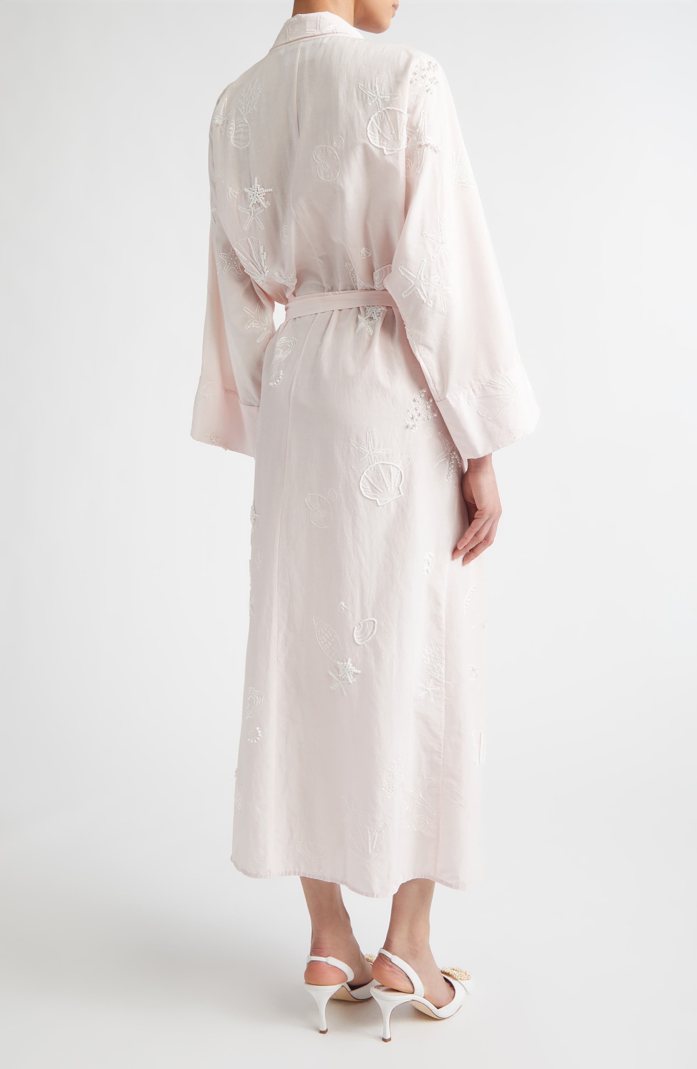 Peignoir Embroidered Long Sleeve Cotton & Silk Wrap Dress - image 2