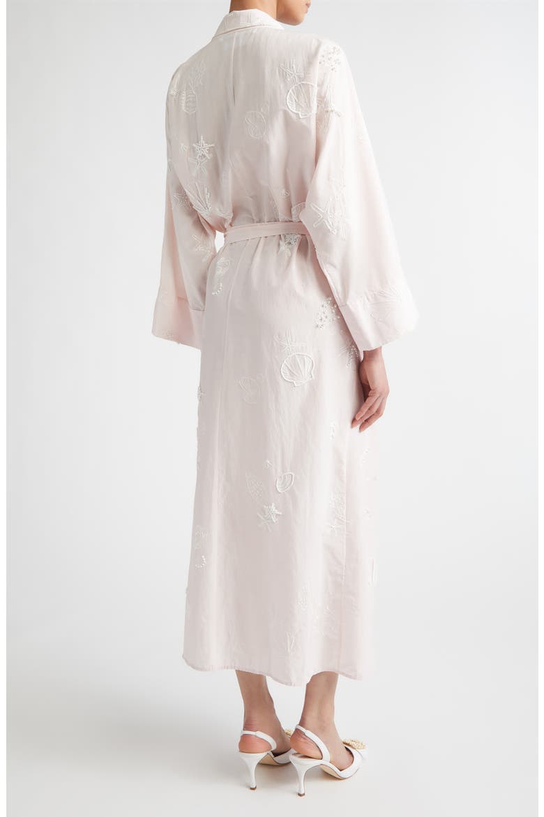 Peignoir Embroidered Long Sleeve Cotton & Silk Wrap Dress, Alternate, color, IVORY SHELL BRODERIE