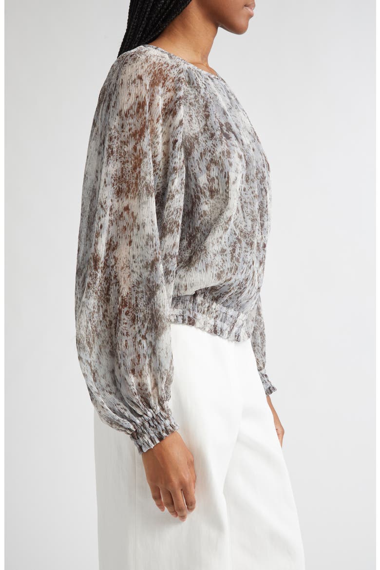 Speckled Glaze Print Gathered Georgette Blouse, Alternate, color, BROWN/ PEARL MULTI
