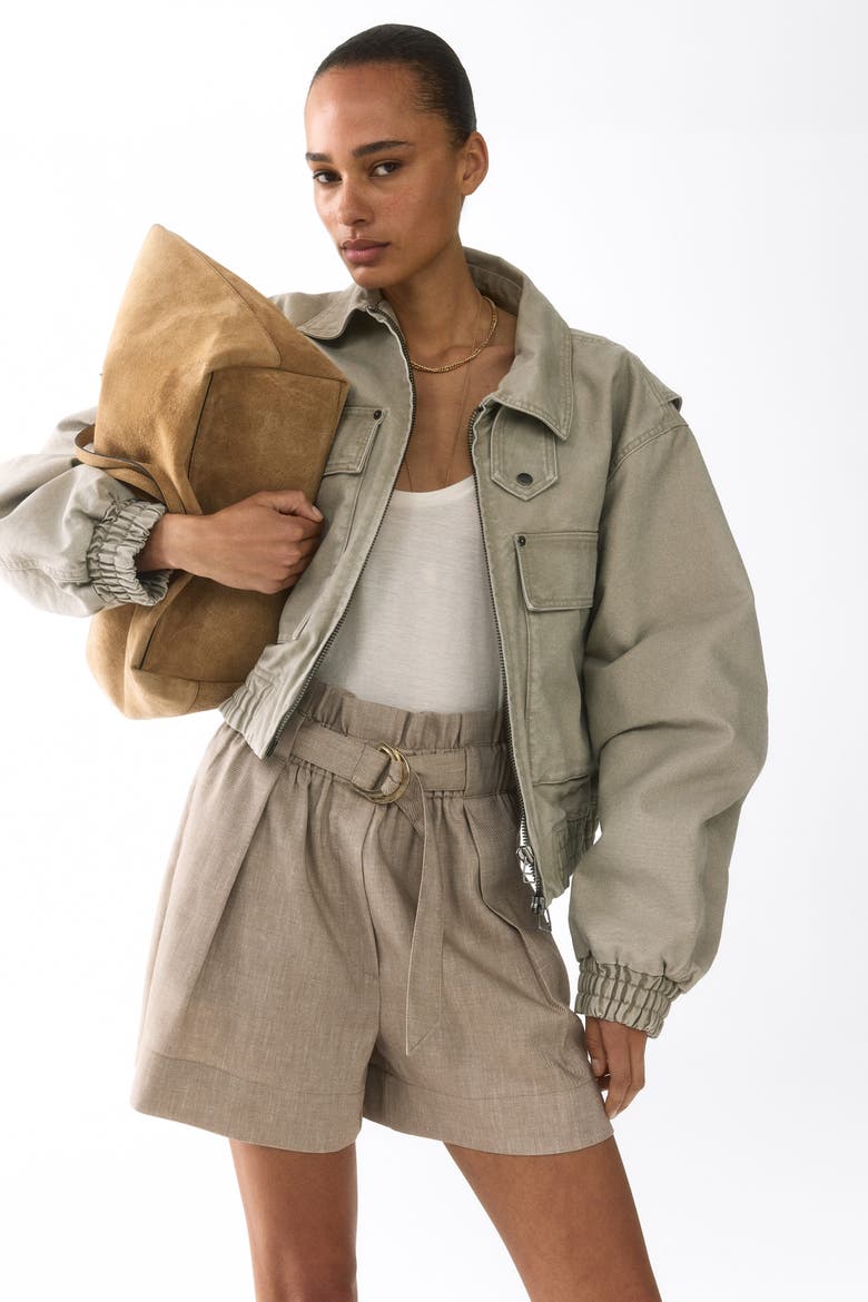 Belted Paper Bag Shorts, Alternate, color, Light taupe