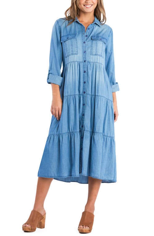 Billy T Dream Catching Long Sleeve Midi Shirtdress In Blue