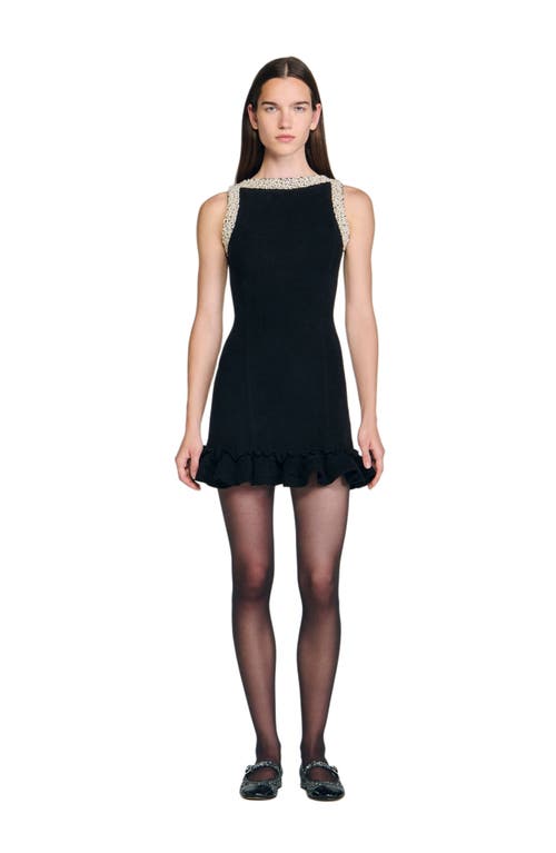 Sandro Short Beaded Dress In Black