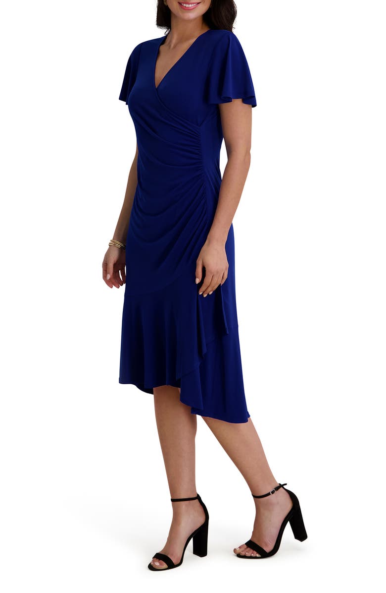 Kensie Short Sleeve Faux Wrap Midi Dress, Alternate, color, Cobalt