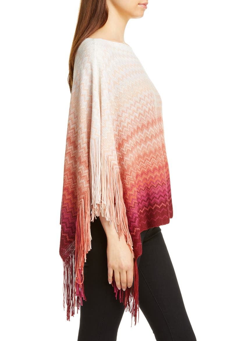 Ombré Stripe Fringe Poncho, Alternate, color, RED MULTI