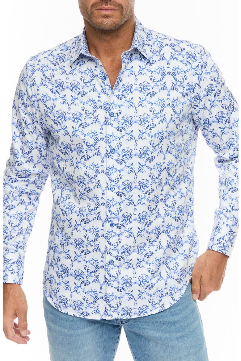 Faded Floral Button-Up Shirt, Main, color, BLUE