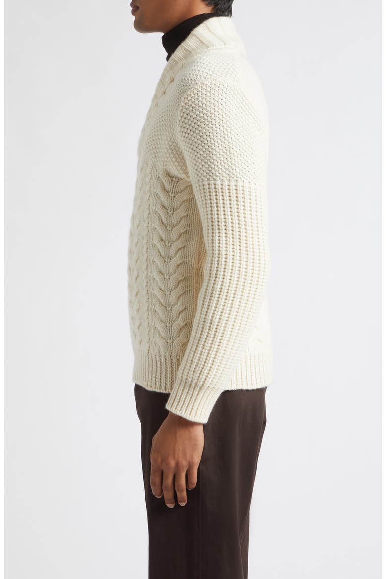 Mixed Stitch Shawl Collar Cashmere Sweater, Alternate, color, OFF WHITE 020
