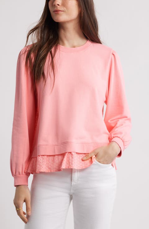 Puff Shoulder Mixed Media Sweatshirt