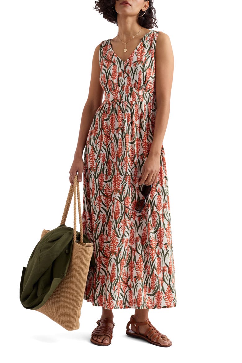 Polmanter Floral Sleeveless Organic Cotton Jersey Maxi Dress, Main, color, RED HOT POKER CHALK