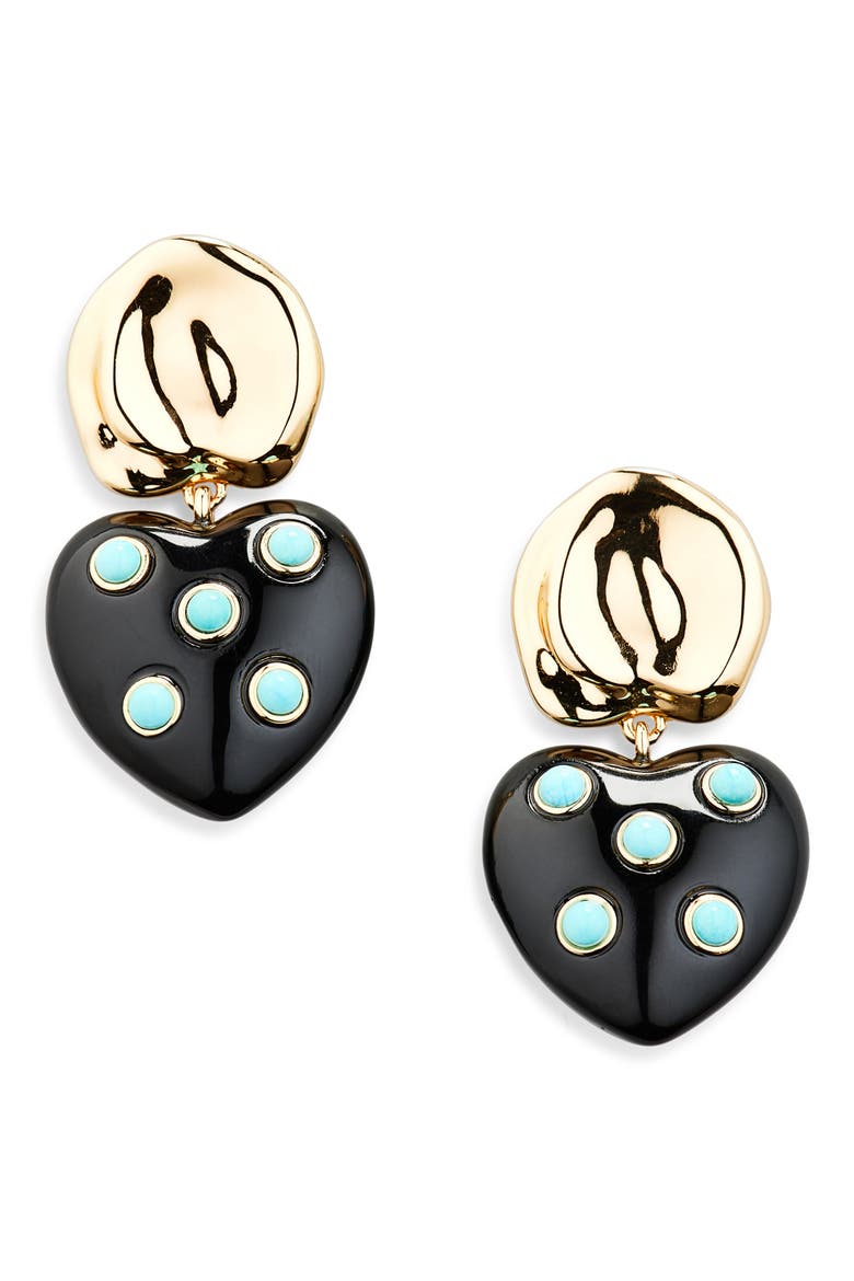 Amore Heart Drop Earrings, Main, color, GOLD/BLACK