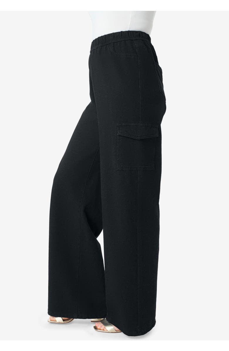 Roaman's Wide Leg Cargo Knit Jean, Alternate, color, Black