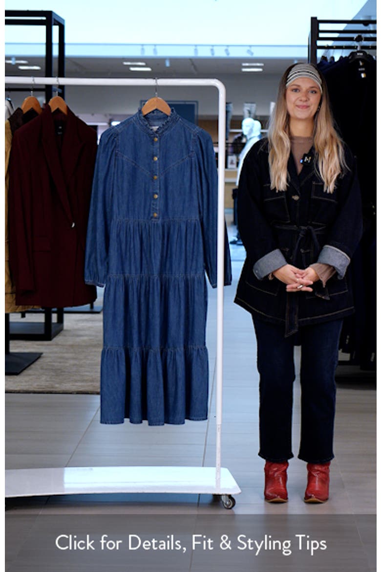 Long Sleeve Tiered Cotton Chambray Maxi Dress video