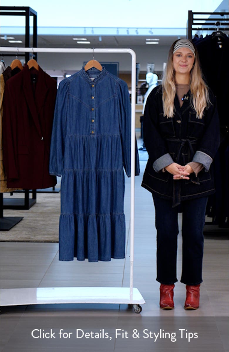 Long Sleeve Tiered Cotton Chambray Maxi Dress, sales video thumbnail