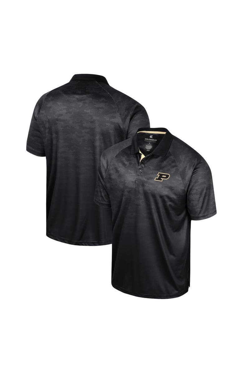 COLOSSEUM Men's Colosseum Black Purdue Boilermakers Honeycomb Raglan Polo, Main, color, 