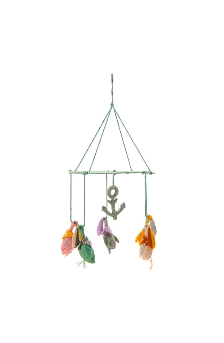 Storied Home Wool Felt Pelican Mobile with Anchor, Main, color, Green