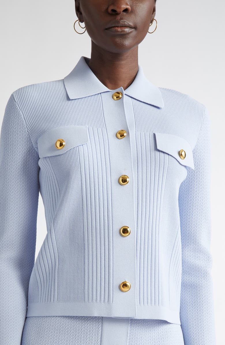 ST. JOHN Mixed Stitch Flatback Rib Jacket, Alternate, color, Blue Lagoon