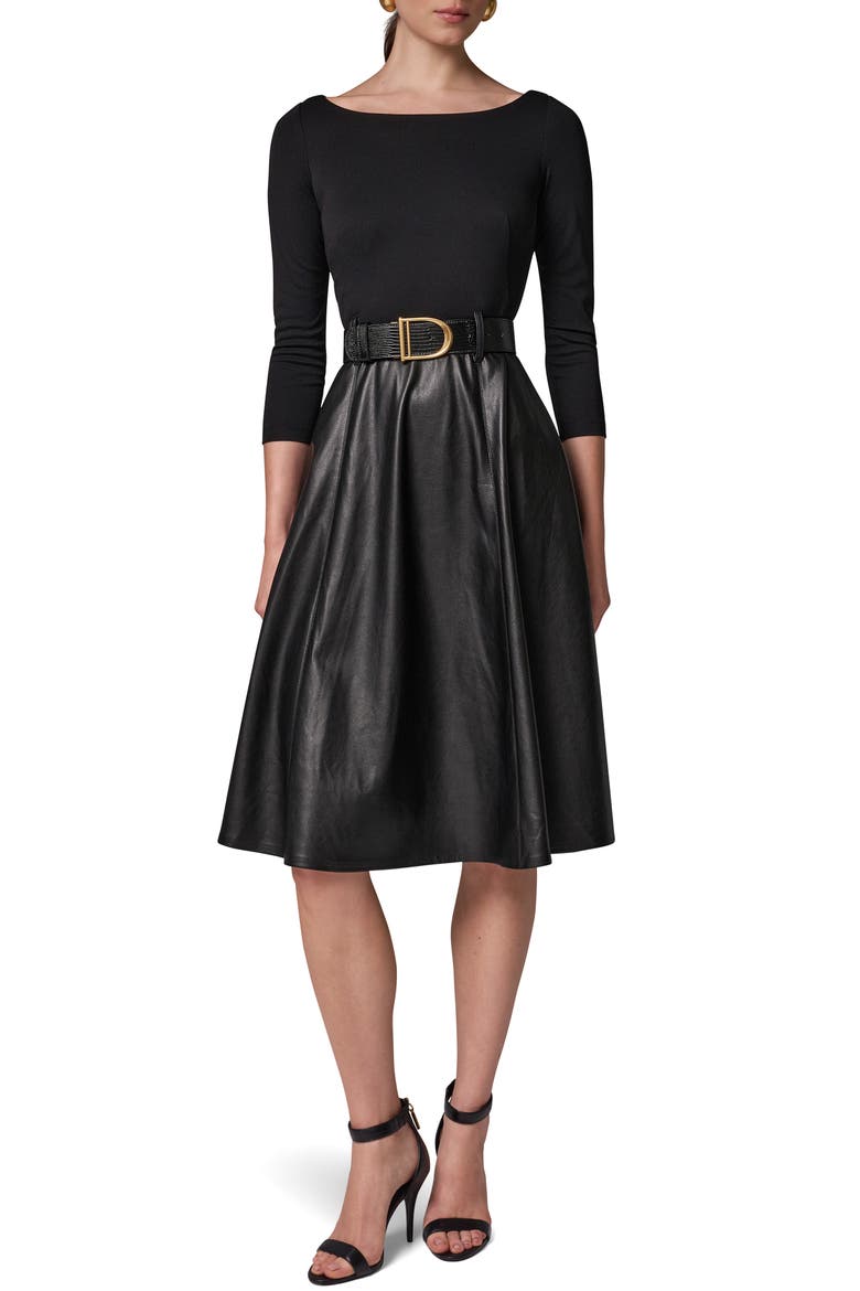 Mixed Media Belted Long Sleeve Dress, Main, color, BLK/ BLACK