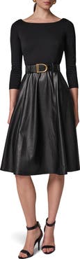 Donna Karan New York Mixed Media Belted Long Sleeve Dress