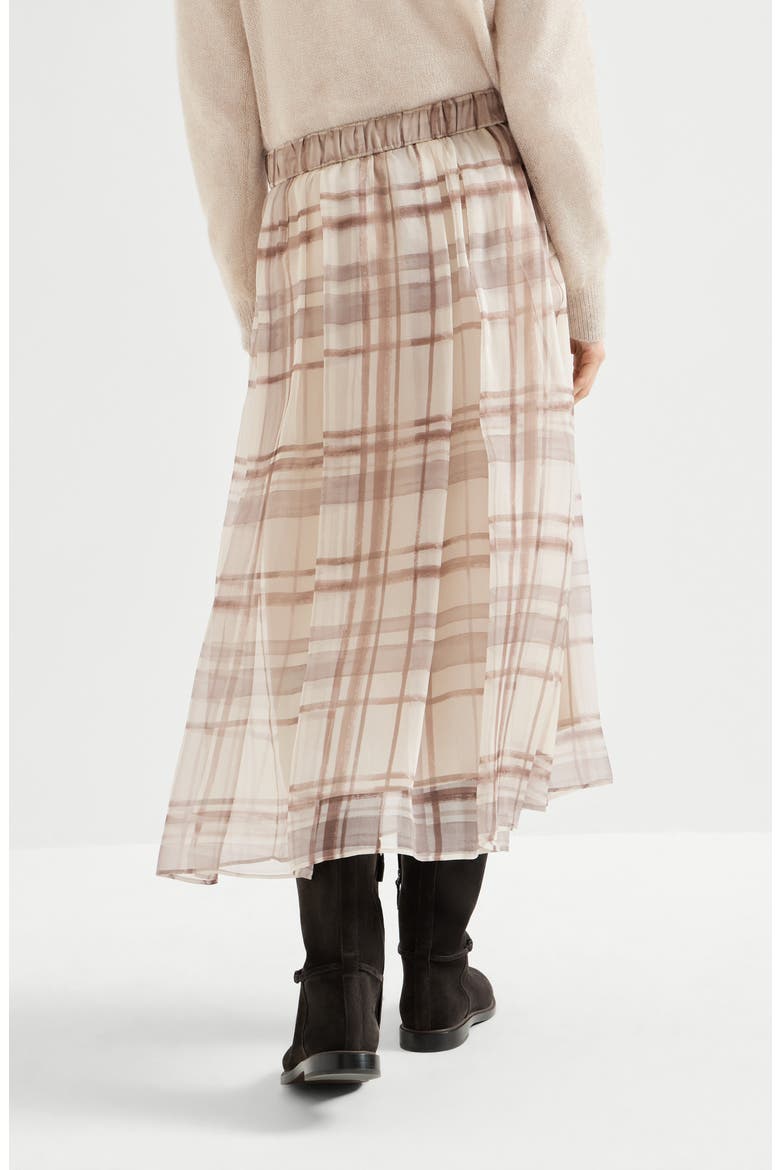 Macrocheck print pleated skirt, Alternate, color, White