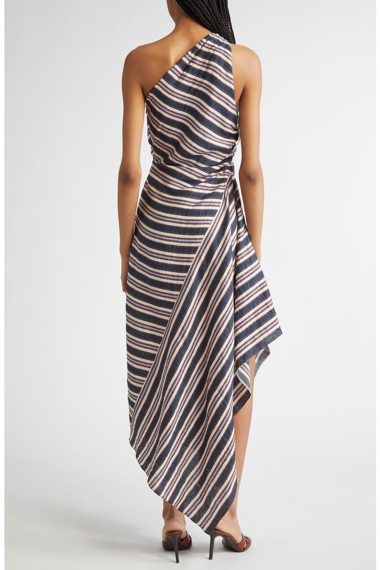 Lyn Stripe One-Shoulder Linen Blend Sundress, Alternate, color, NAVY STRIPE