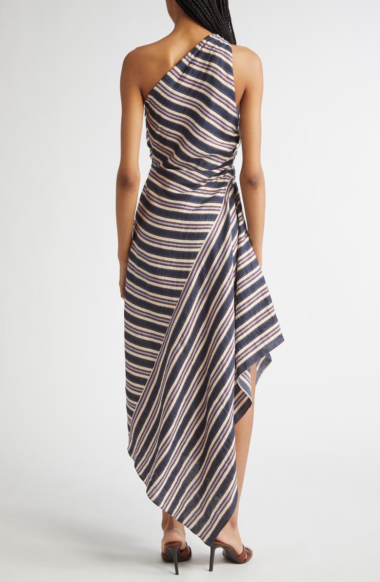 A.L.C. Lyn Stripe One-Shoulder Linen Blend Sundress, Alternate, color, Navy Stripe