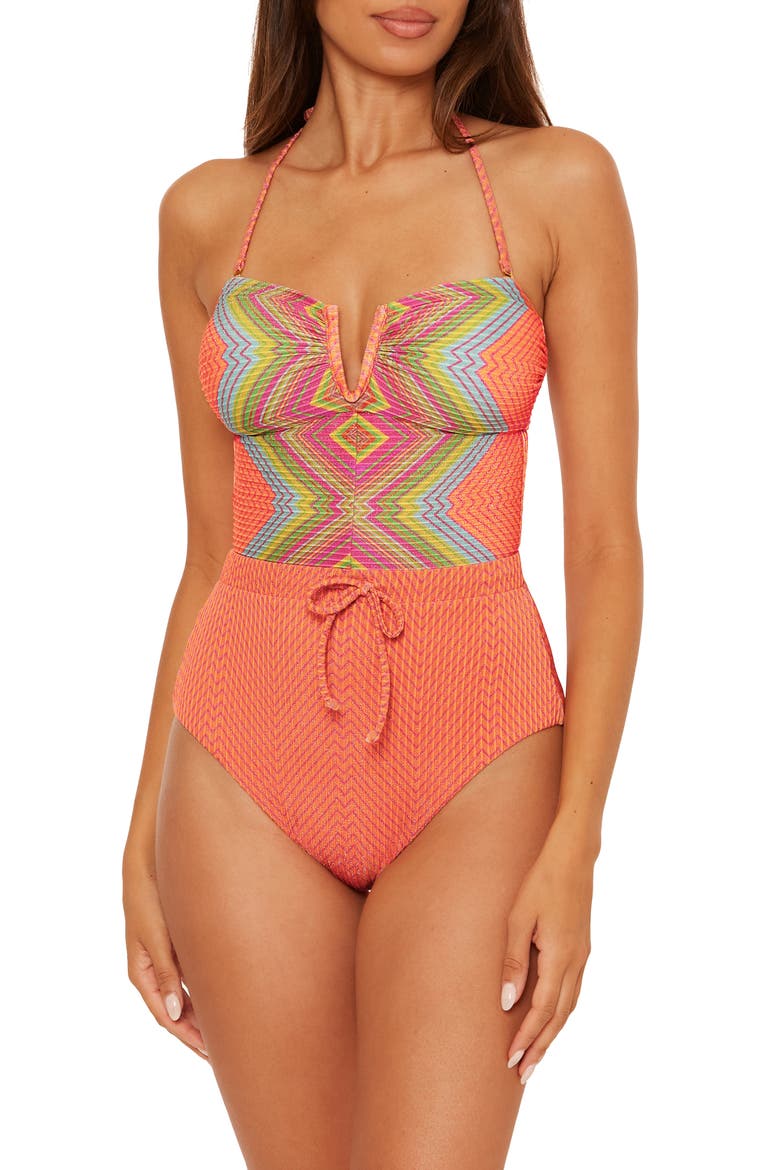 Summer Sunrise Metallic Rib One-Piece Swimsuit, Main, color, ORANGE MULTI