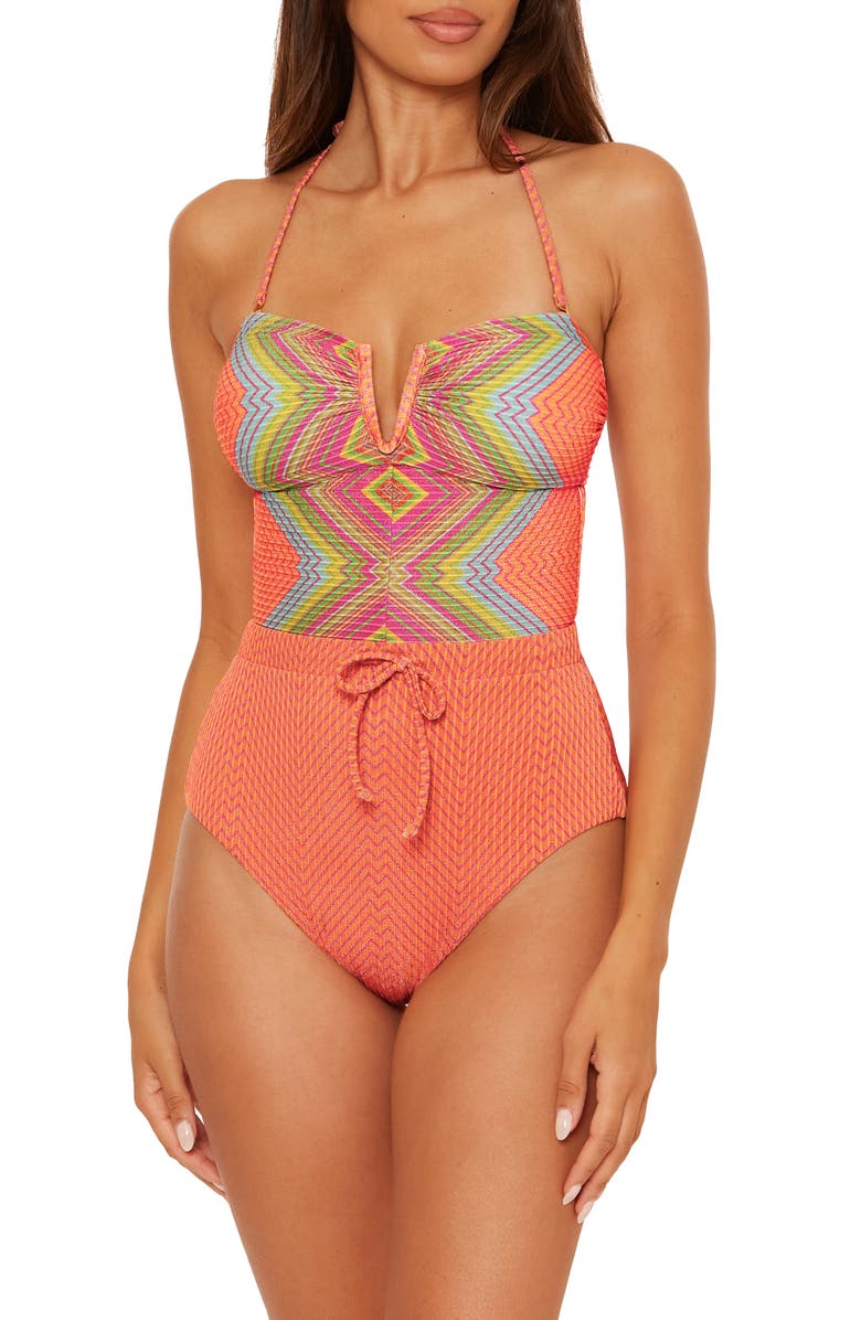 Becca Summer Sunrise Metallic Rib One-Piece Swimsuit, Main, color,