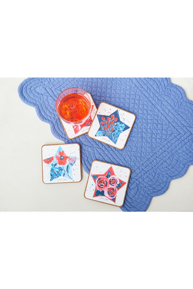 4th of July Stars Set of 4 Coaster Set 4", Alternate, color, Red