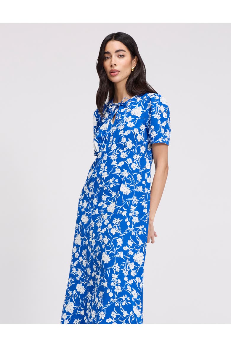 Bianca Tie Neck Midi Dress, Alternate, color, Blue Floral