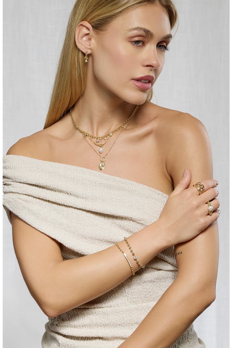 Cubic Zirconia Ring Charm Huggie Hoop Earrings, Alternate, color, GOLD