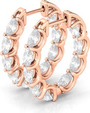 HauteCarat Oval Lab Grown Diamond Inside Out 18K Gold Hoop Earrings