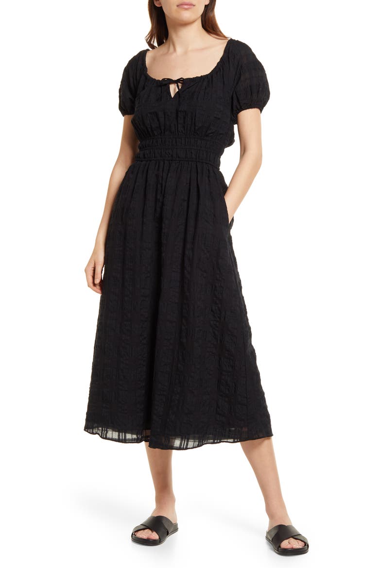 Check Seersucker Sophia Dress, Main, color, TRUE BLACK