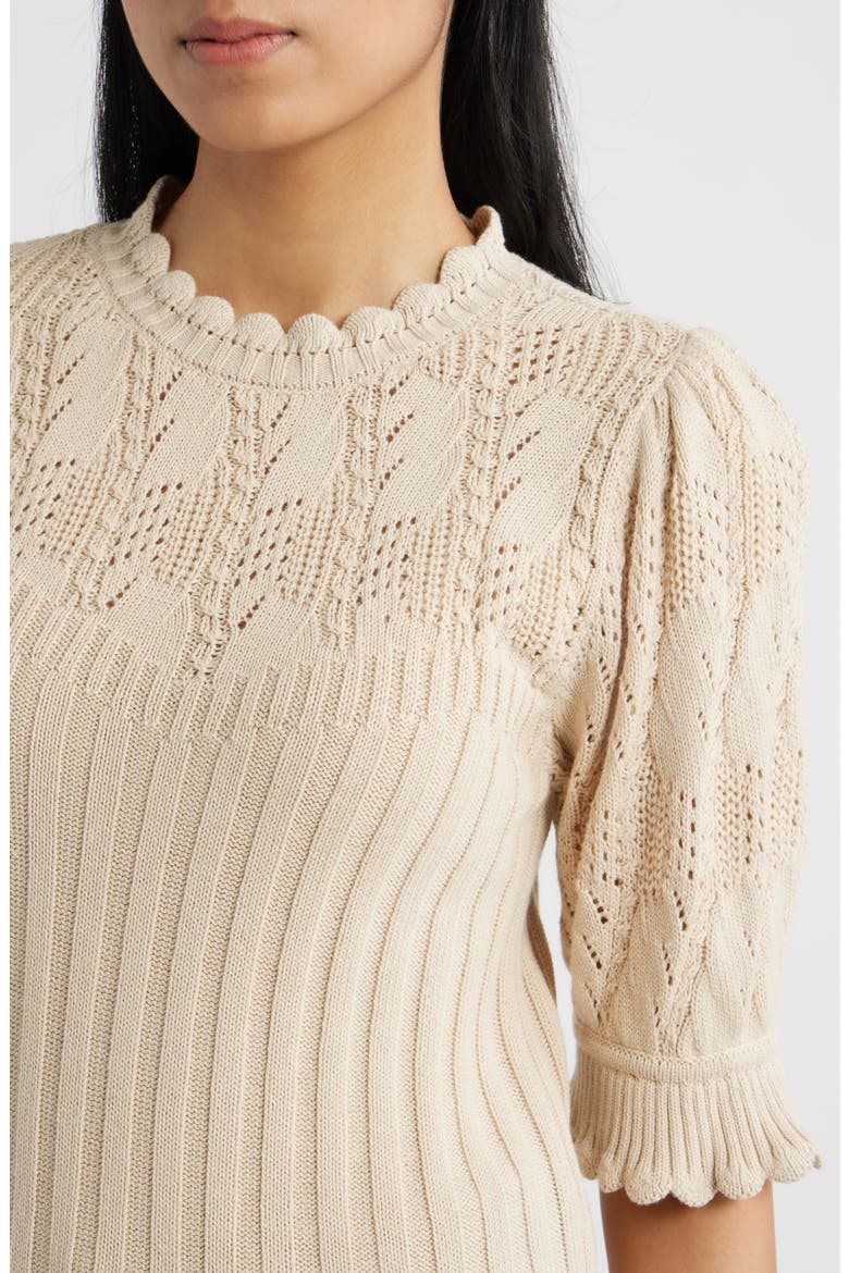 Mixed Stitch Elbow Sleeve Sweater, Alternate, color, DEEP MACADAMIA