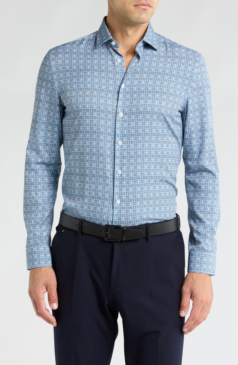 SOUL OF LONDON Geometric Print Button-Up Shirt, Main, color, 