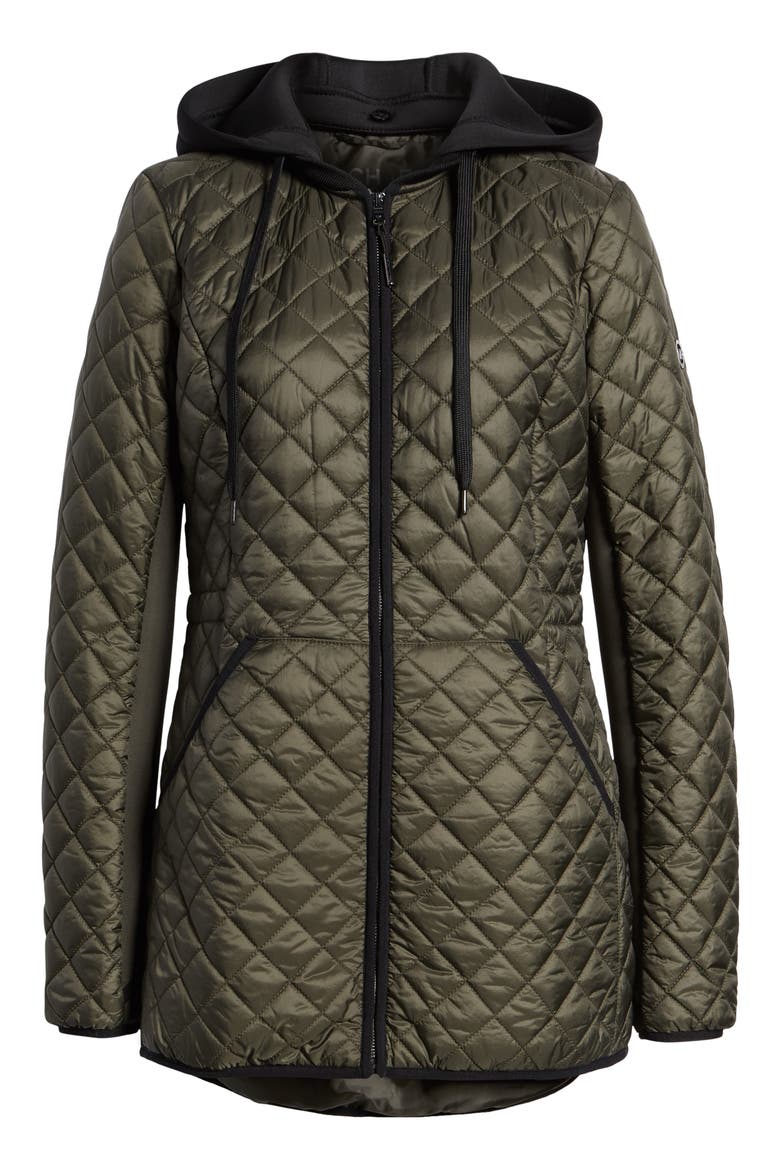 Diamond Quilted Hybrid Hooded Jacket, Alternate, color, OLIVE