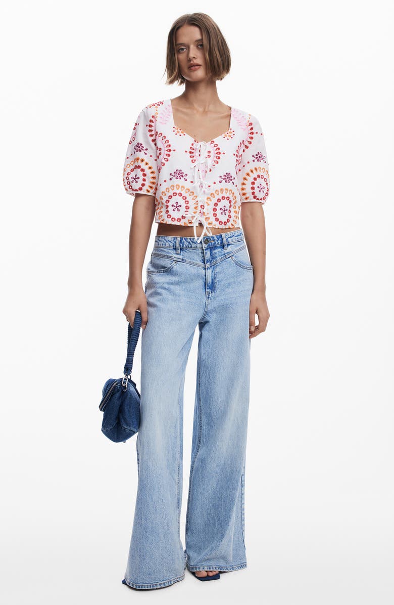 Desigual Embroidered Cotton Crop Top, Alternate, color, 