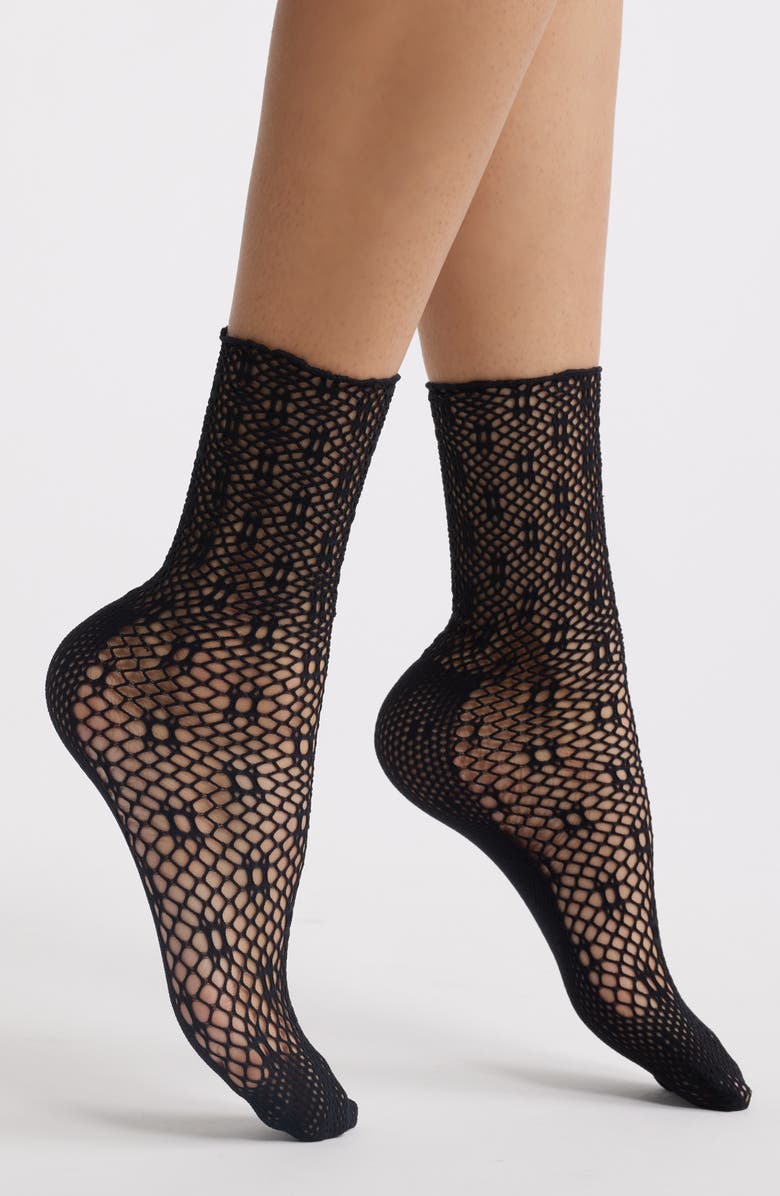 Stems Lauren Sheer Open Stitch Crew Socks, Main, color, Black