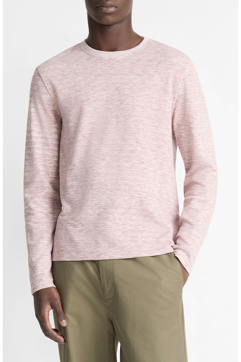 Long Sleeve Double Knit Crewneck T-Shirt, Main, color, MALBEC/OFF WHITE