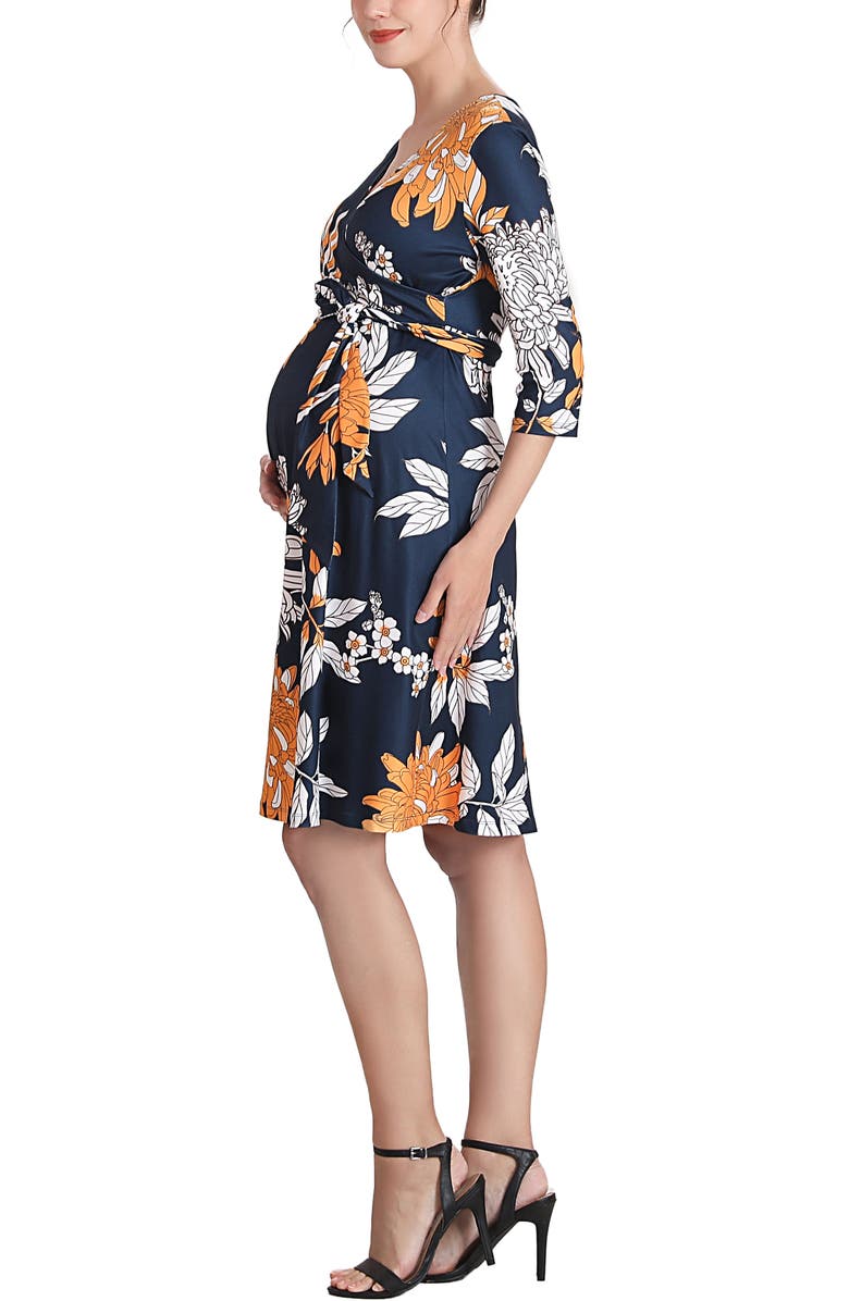 Kimi & Kai Dona Floral Faux Wrap Maternity Nursing Dress, Alternate, color, Multicolored