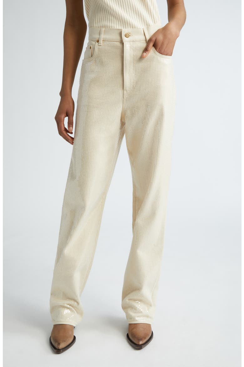 Kim Sequin Five-Pocket Pants, Main, color, ECRU