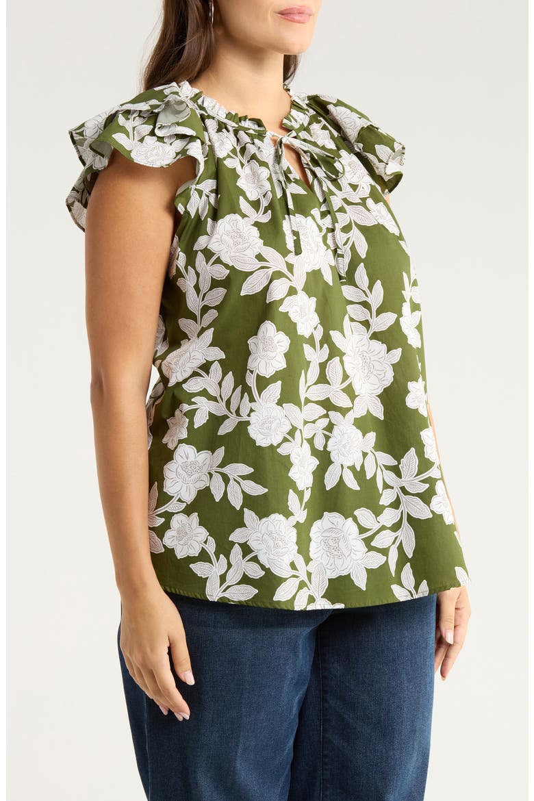 Haizley Floral Print Cap Sleeve Shirt, Alternate, color, CREAM-GREEN
