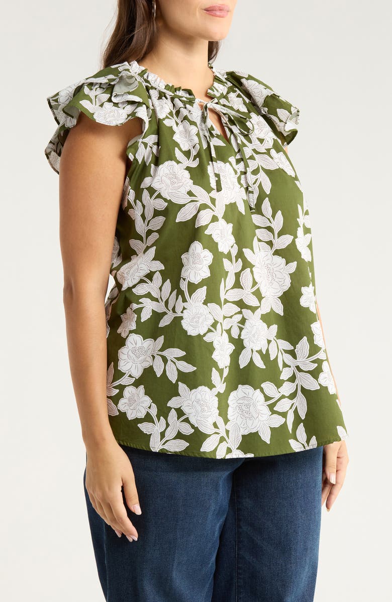 SUGARLIPS Haizley Floral Print Cap Sleeve Shirt, Alternate, color, Cream-Green