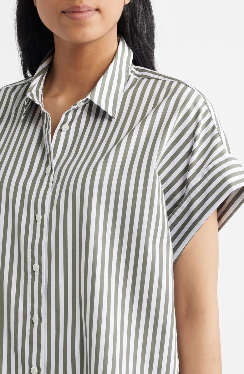 SPANX<sup>®</sup> Oversize Stripe Short Sleeve Button-Up Shirt, Alternate, color, Shade Stripe Green