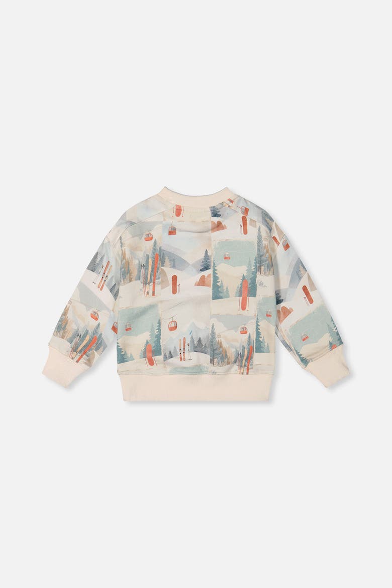 Fleece Crew Neck Ribbed Cuff Sweatshirt, Alternate, color, Beige Ski Print